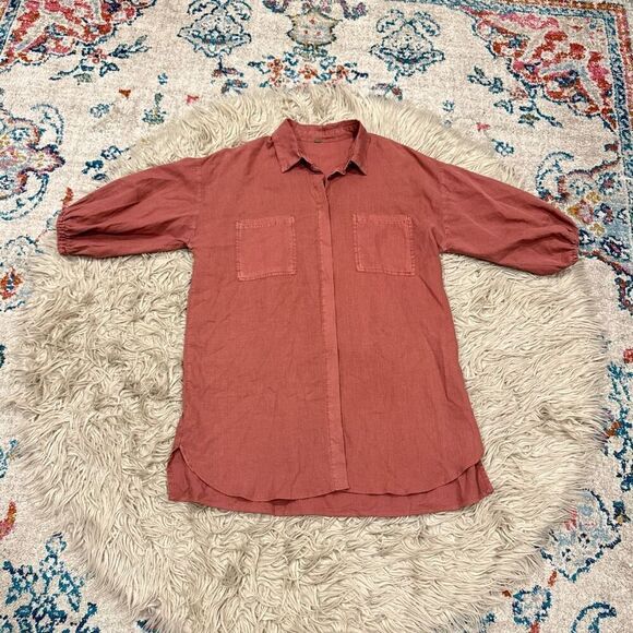 Young fabulous and broke linen blend button down tunic shirt dress small - Picture 1 of 5